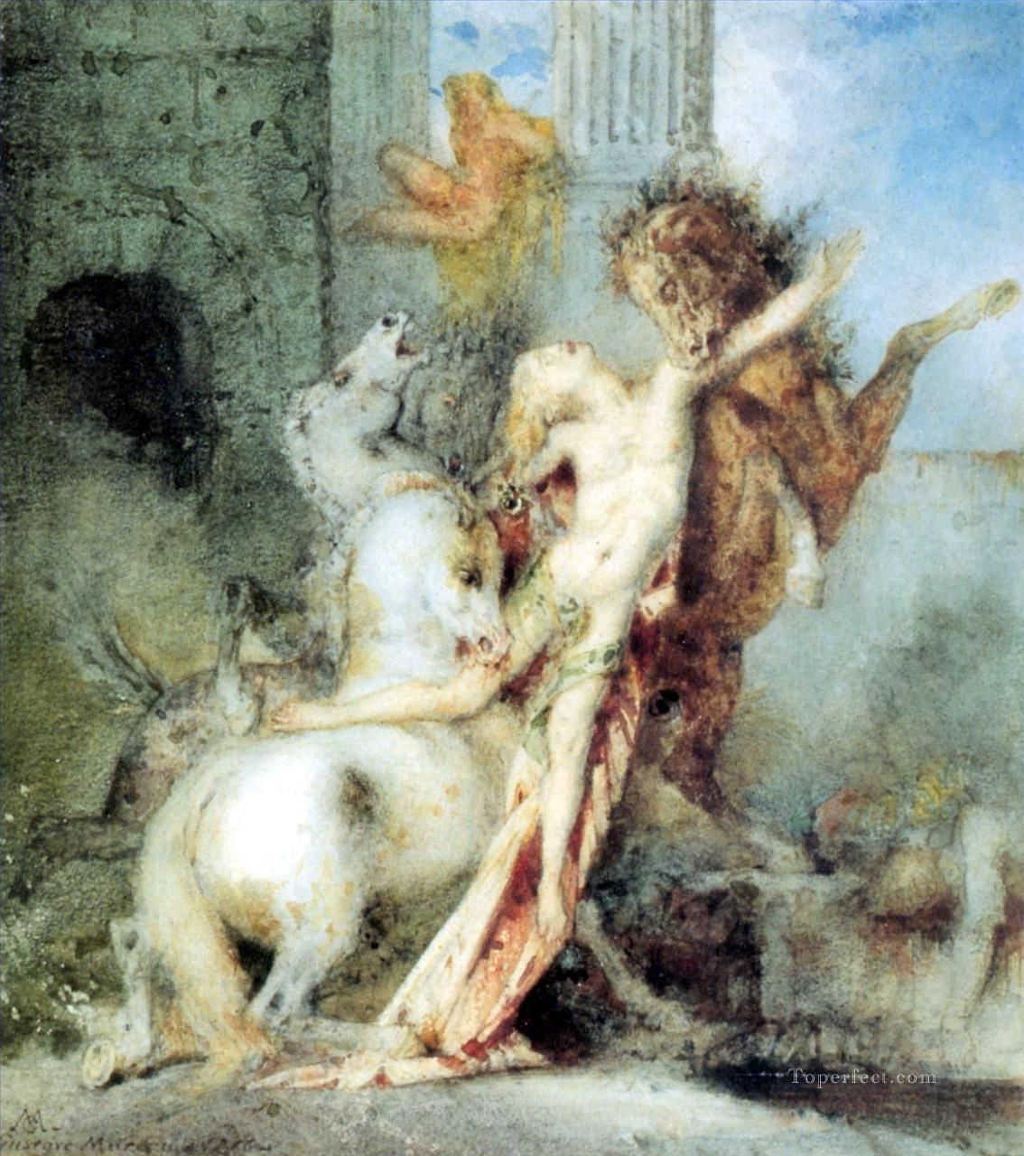 Diomedes devorado por sus caballos acuarela Simbolismo Gustave Moreau Pintura al óleo